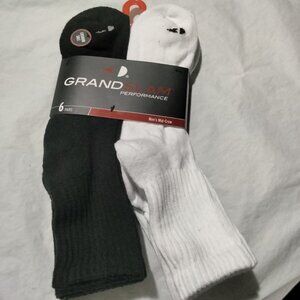 Grand Slam Performance Mid-Crew Black/White Socks 6 Pairs Men's Shoe Size 7-12 N